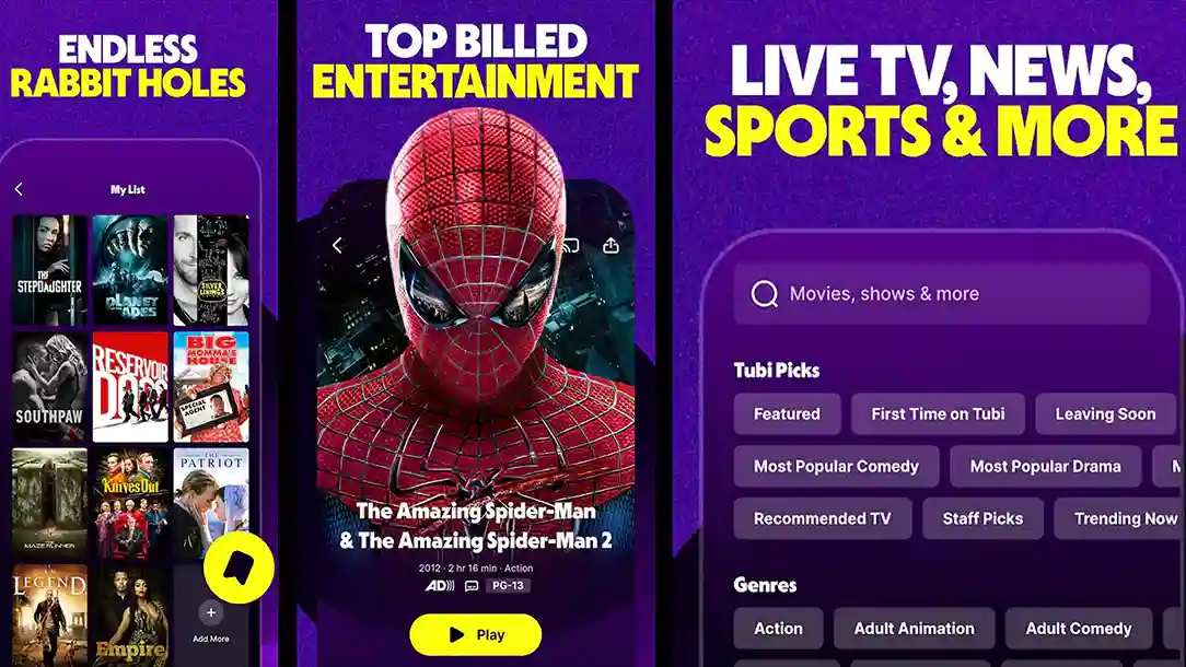 صورة من داخل التطبيق الخاص بمشاهدة الأفلام والمسلسلات Tubi TV app
