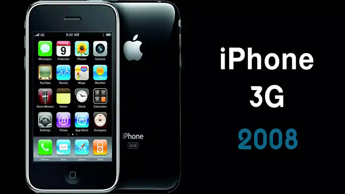 الصورة تحتوي على صورة هاتف آيفون iPhone 3G - 2008  وتعرف على جميع انواع الايفون بالترتيب مع الصور، بداية من هاتف أيفون 1 وصولاً إلى iPhone 17 إضافة إلى مزايا جميع انواع الايفونات