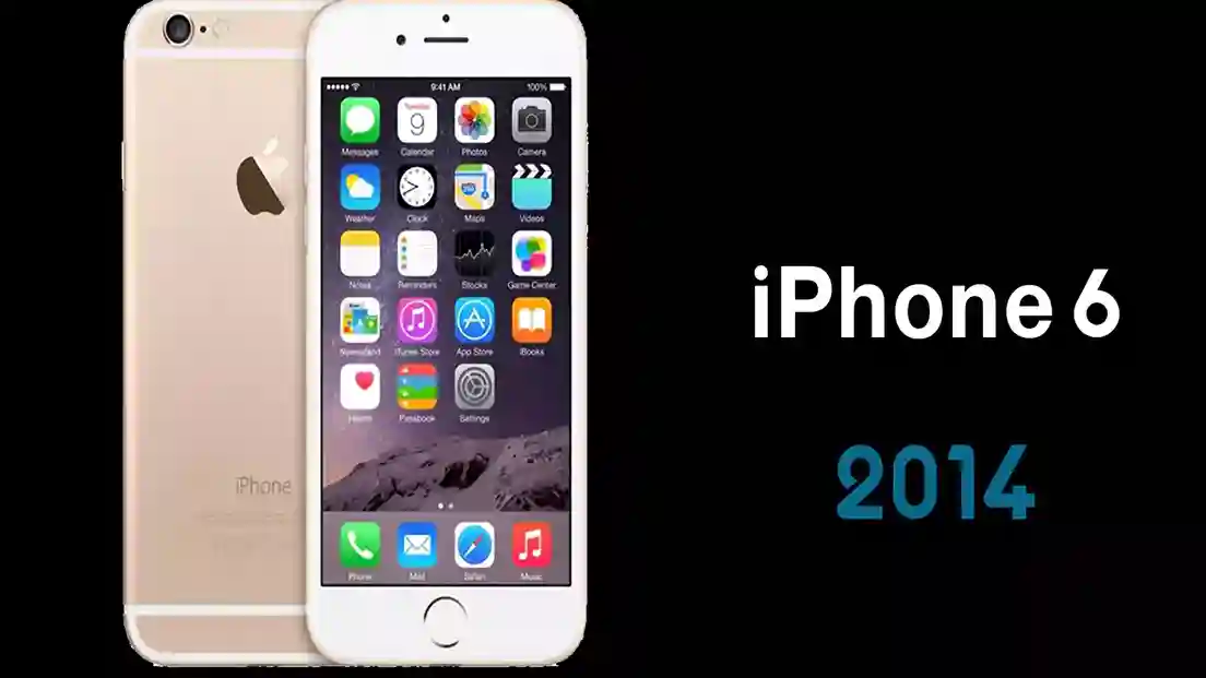 الصورة تحتوي على صورة هاتف iPhone 6 - 2014 وتعرف على جميع انواع الايفون بالترتيب واسعارها مع الصور، والتي تشمل انواع الايفونات بالترتيب بداية من هاتف أيفون 1 وصولاً إلى iPhone 17