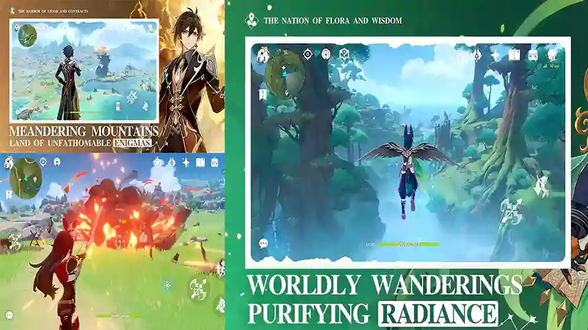 شخصيات Genshin Impact في بيئة مفتوحة مذهلة على الهاتف