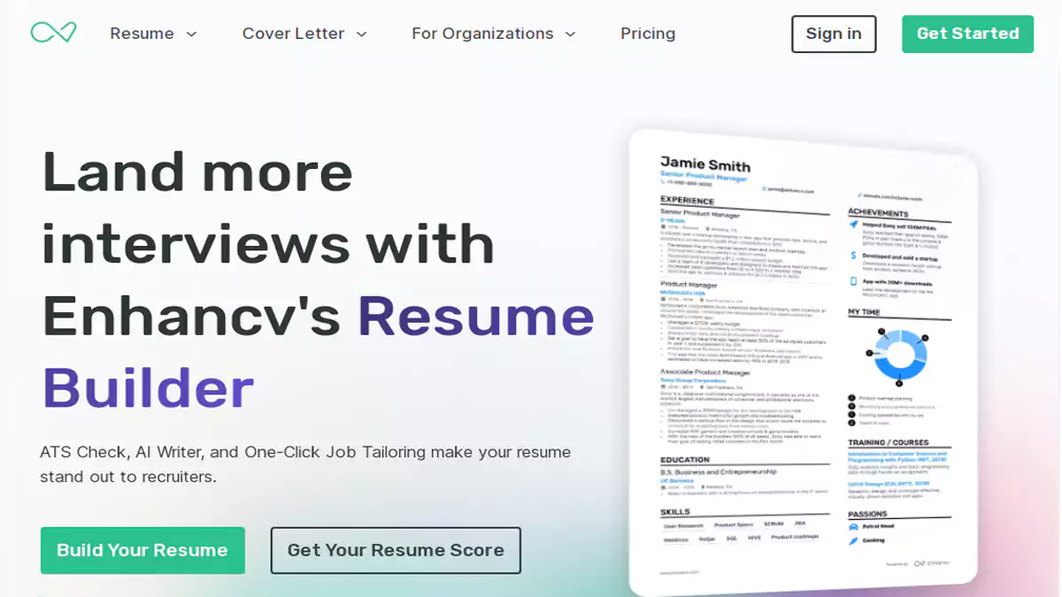 Enhancv لإنشاء CV احترافي واكتشف أفضل 10 مواقع لعمل CV بالذكاء الاصطناعي مجانًا في 2026، مع شرح المميزات، العيوب، ونصائح لاختيار الموقع الأنسب لعمل سيرة ذاتية احترافية.