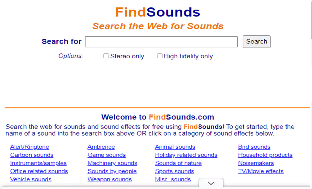  FindSounds محرك بحث شامل لتحميل المؤثرات الصوتية.