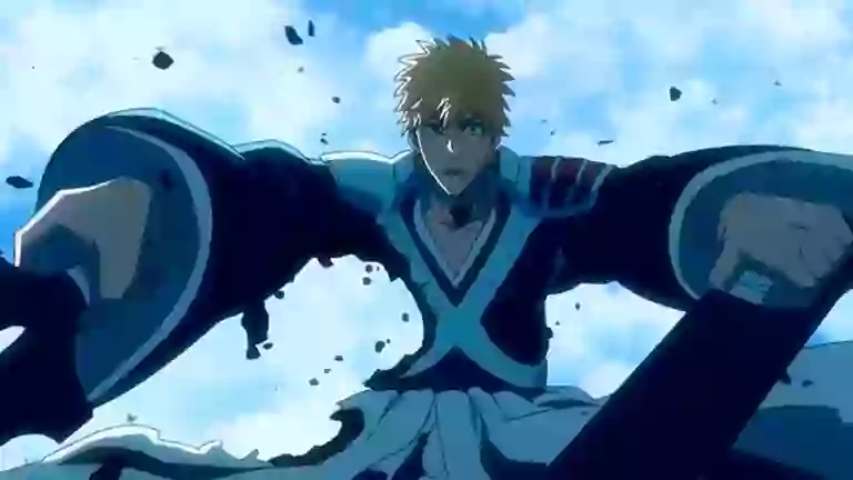 إيزانا من أنمي Bleach: Thousand-Year Blood War يظهر أثناء استخدام قوته الروحية الهائلة في معركة، مع أجواء مظلمة تعكس قوته الاستثنائية وتركيزه الكامل.
