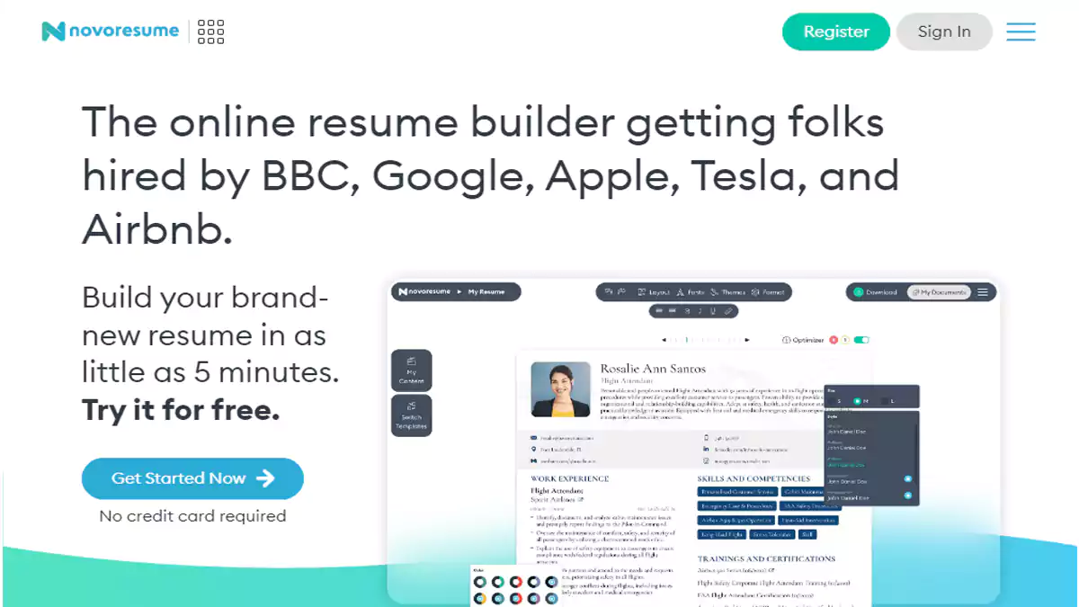 موقع Novoresume لعمل سيرة ذاتية ذكية