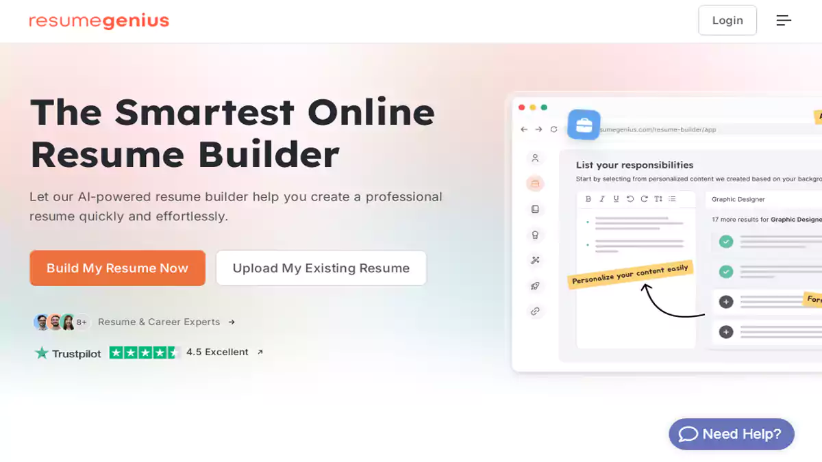 Resume Genius لإنشاء السيرة الذاتية بالذكاء الاصطناعي
