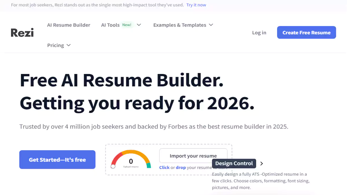 موقع Rezi لتحسين السيرة الذاتية بالذكاء الاصطناعي