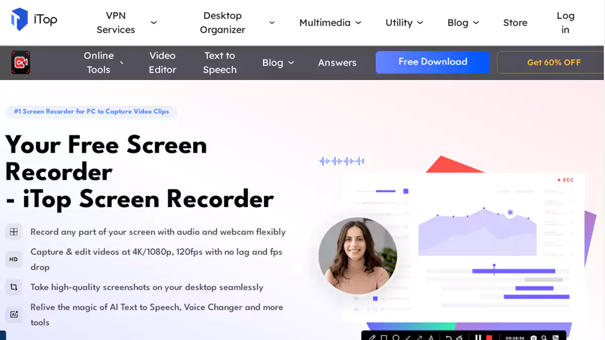 برنامج iTop Screen Recorder لتسجيل الشاشة مجانًا