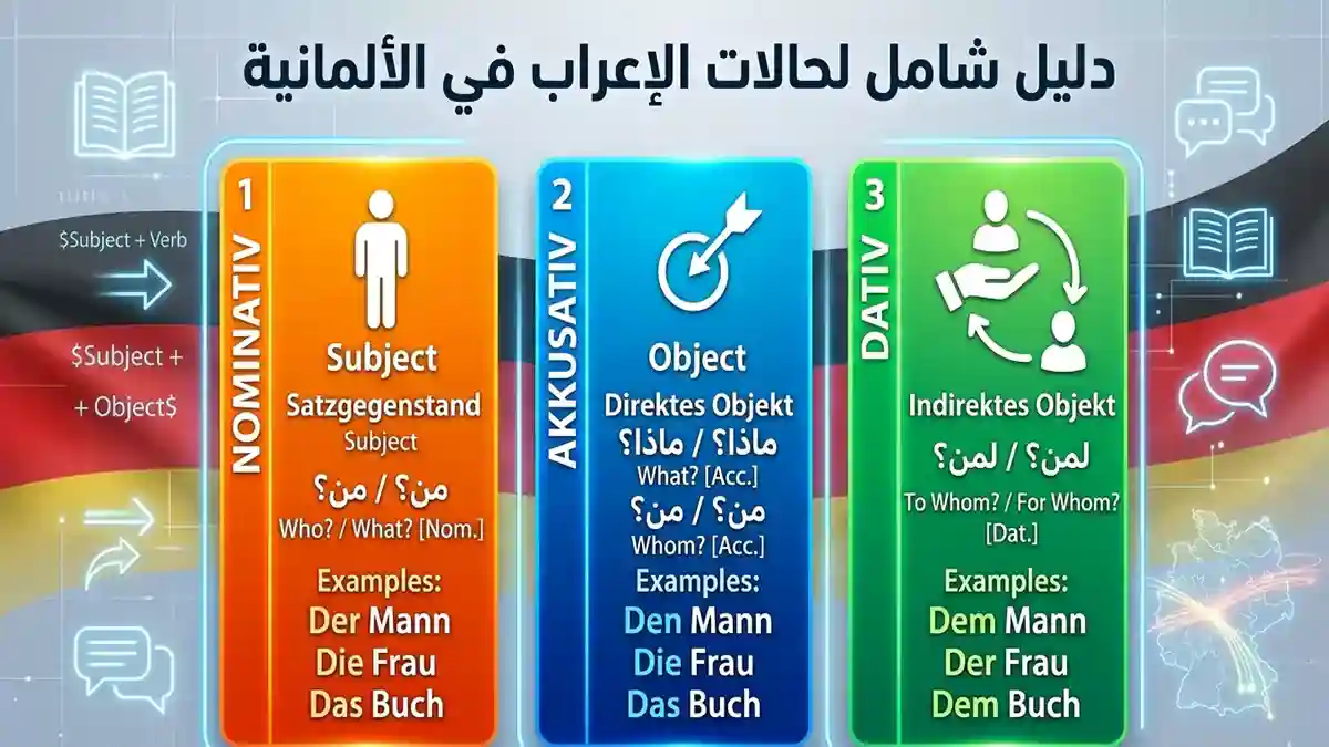 دليل شامل لحالات الإعراب (Nominativ, Akkusativ, Dativ): متى نستخدم كل واحدة؟