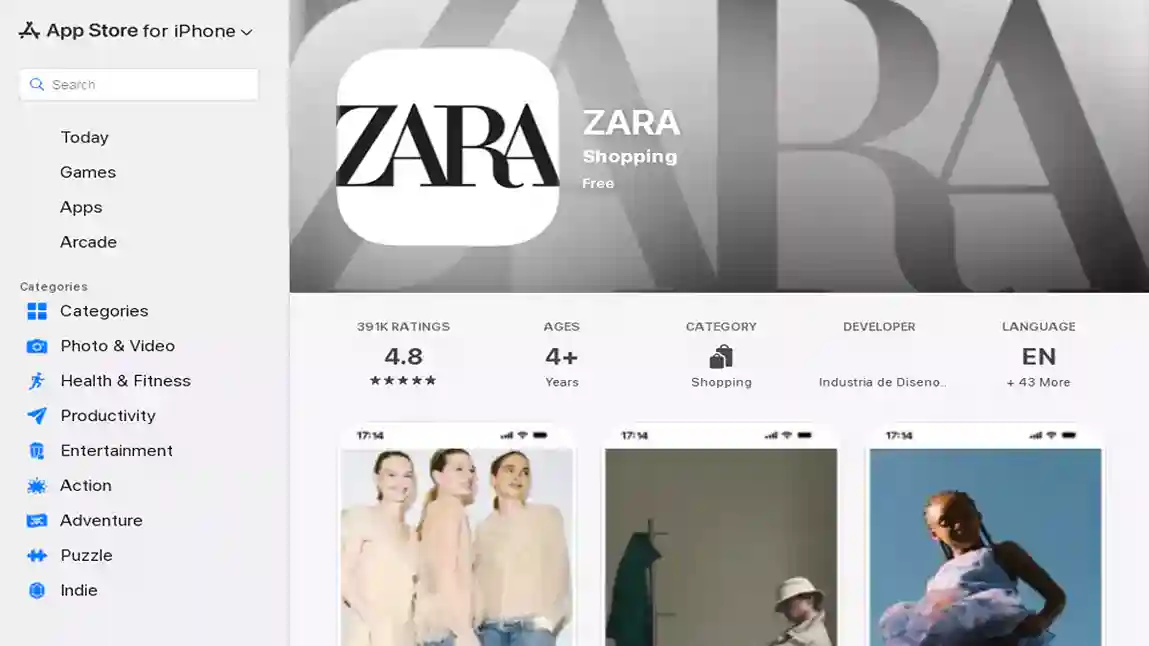 واجهة تطبيق Zara تعرض أحدث مجموعات الملابس العصرية مع تصميم أنيق وتجربة تصفح سهلة وأفضل تطبيقات للتسوق عبر الإنترنت مع المميزات والعيوب ونصائح الشراء الآمن لاختيار منصة التسوق والتطبيق الأفضل لك