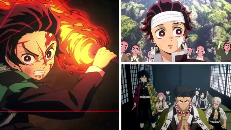الصورة تتضمن لقطات من داخل مسلسل الانمي Demon Slayer: Kimetsu no Yaiba (2019) الذي يعتبر أحد افضل مسلسلات الانمي على الاطلاق
