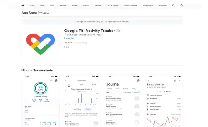 شاشة برنامج Google Fit تعرض تتبع النشاط البدني، مع إحصائيات لحركات الجسم والتمارين.