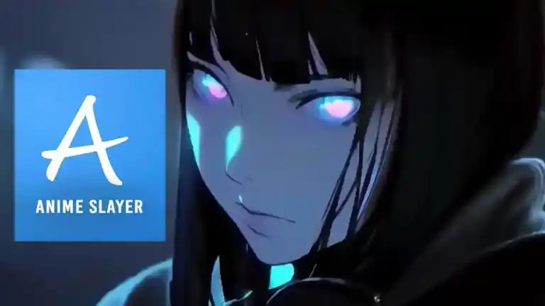 الصورة تضم بعض الشخصيات من أشهر مسلسلات الانمي في العالم إضافة إلى شعار تطبيق انمي سلاير Anime Slayer app لمشاهدة وتحميل الانمي