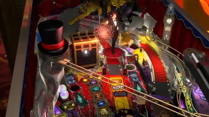 طاولة بينبول كلاسيكية ثلاثية الأبعاد مضيئة من لعبة Pinball FX3 على جهاز PS4.
