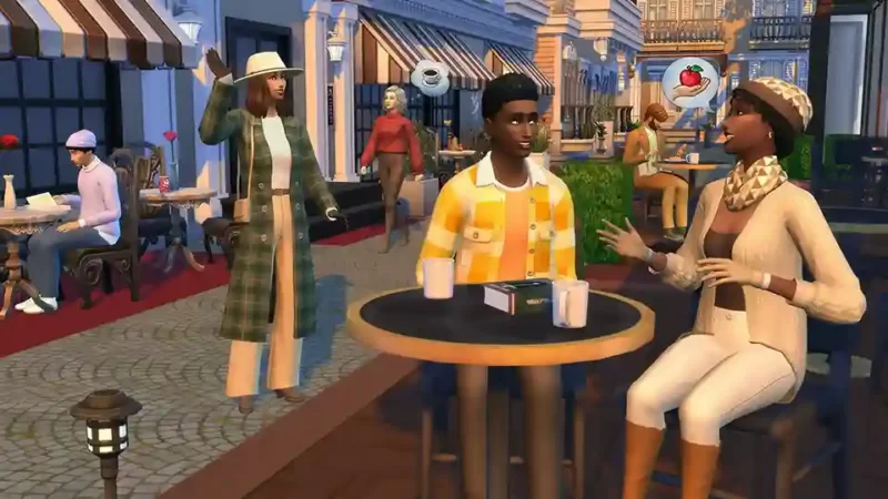 شخصيات تتفاعل داخل منزل عصري في لعبة The Sims 4 على بلاي ستيشن 4.